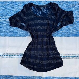 Rue 21 Y2K inspired navy blue striped glitter top